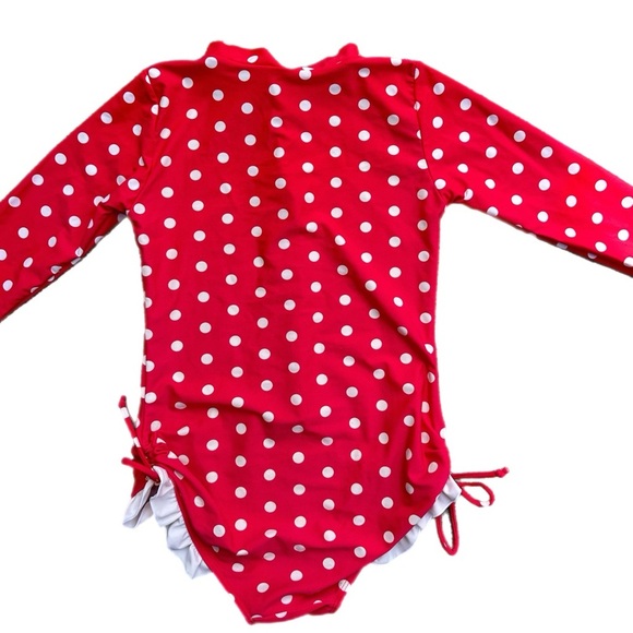 Girls Red Polka Dot Long Sleeve One Piece Swim Suit Size 10 - Picture 5 of 10